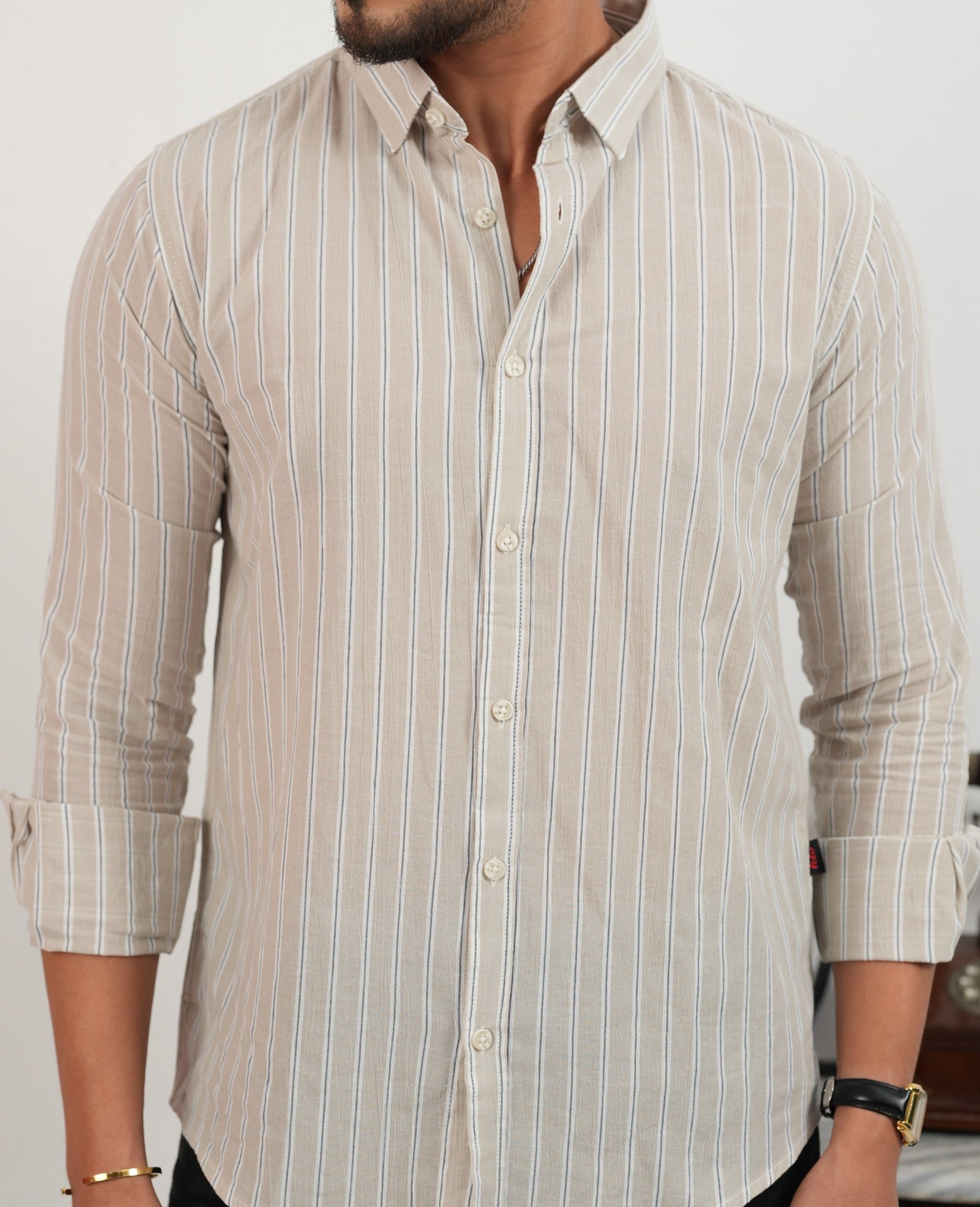 Pastel Grey with Black & white Stripes Shirt