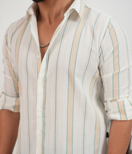 Off White, Light Yellow With Light Green Stripes Shirt