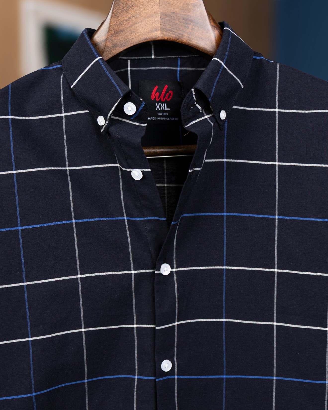 Dark Navy With White & Blue Plaid Shirt