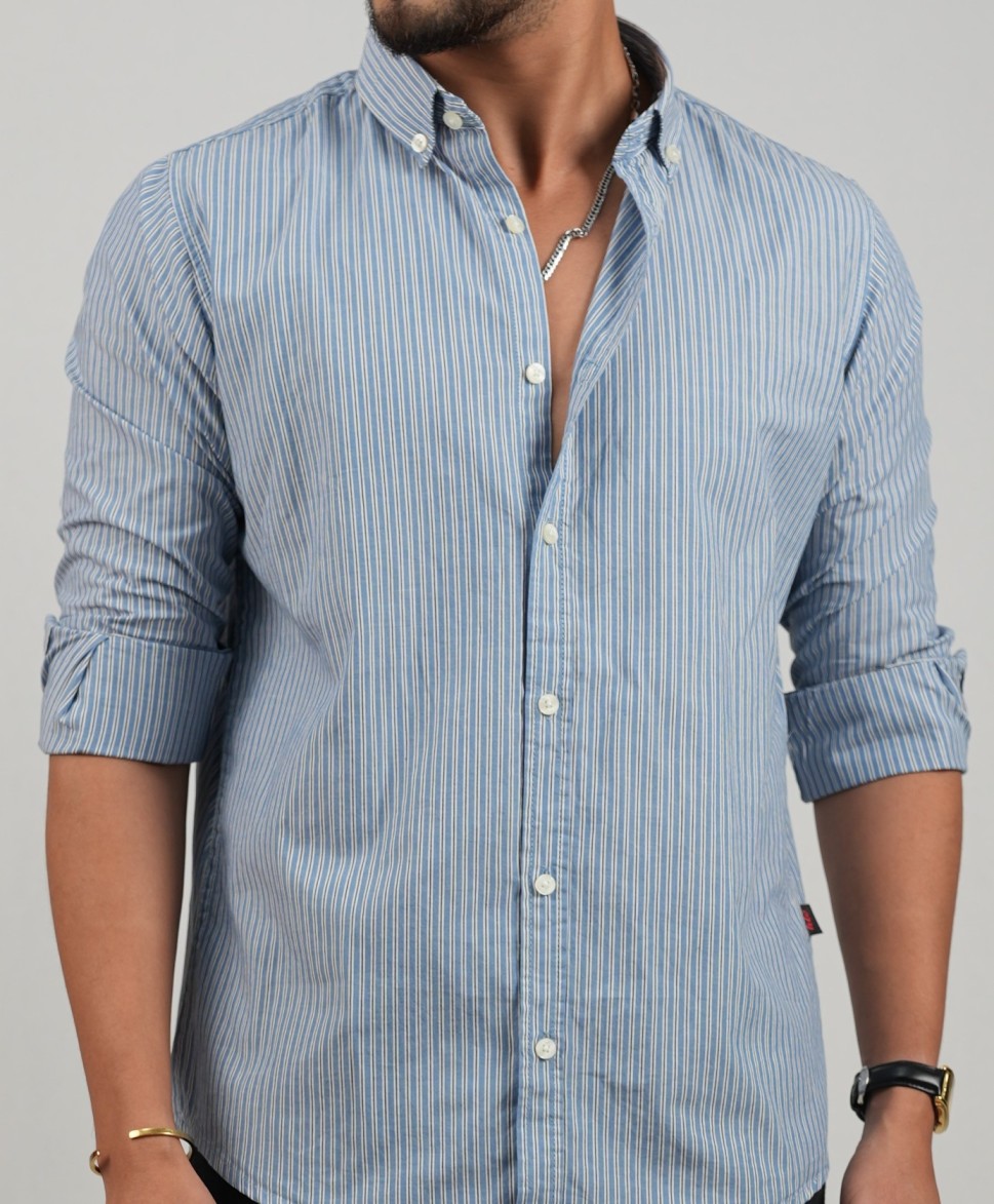 Cornflower Blue With White & Black Stripes Shirt