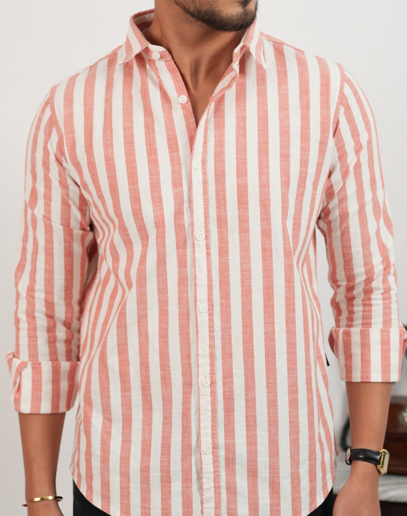 White with Pastel Orange stripes Shirt