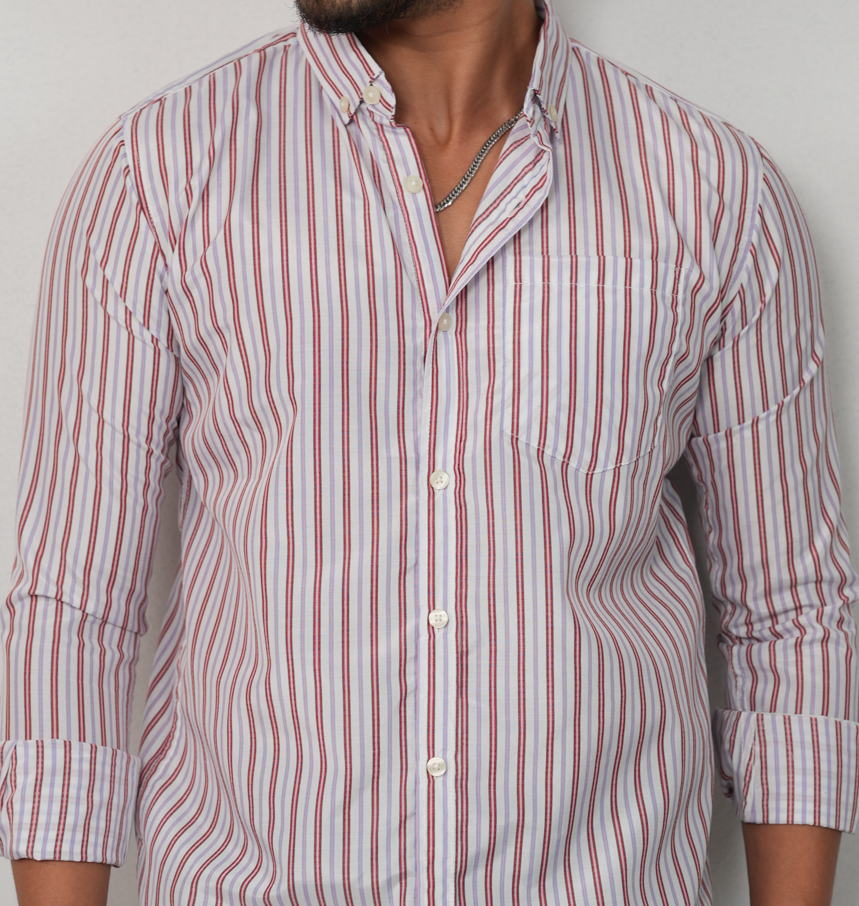 White With Red And Light purple Stripes Shirt