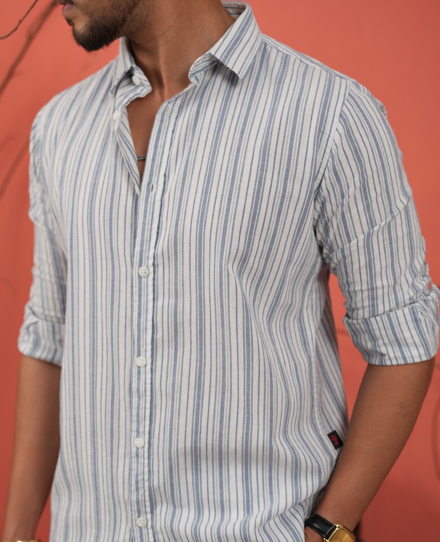 White With Light Navy Blue Stripes Shirt