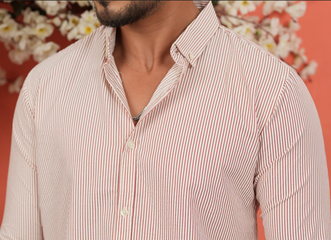 Off-White With Maroon Pinstripes Shirt