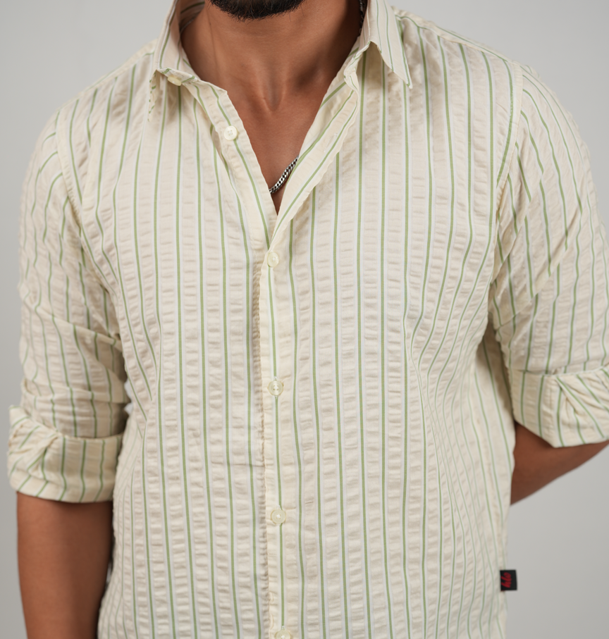 Cream With Light Green Stripes Shirt