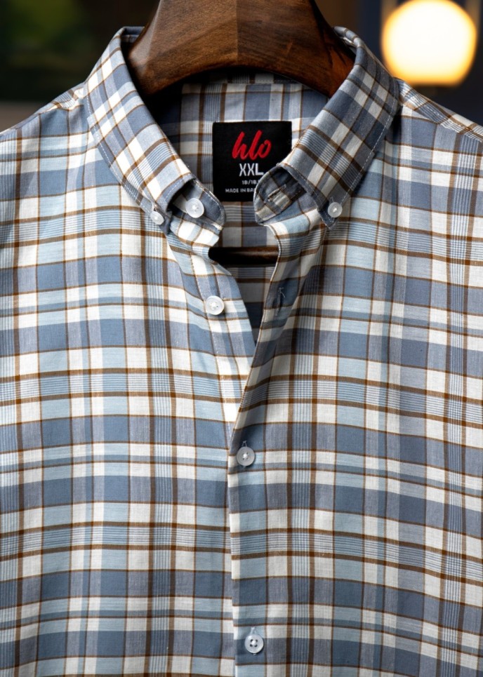 Ash With White & Brown Plaid Shirt